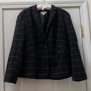 Liz Claiborne Simply Liz Windowpane Black&Brown Plaid Blazer Jacket, Wom Size XL